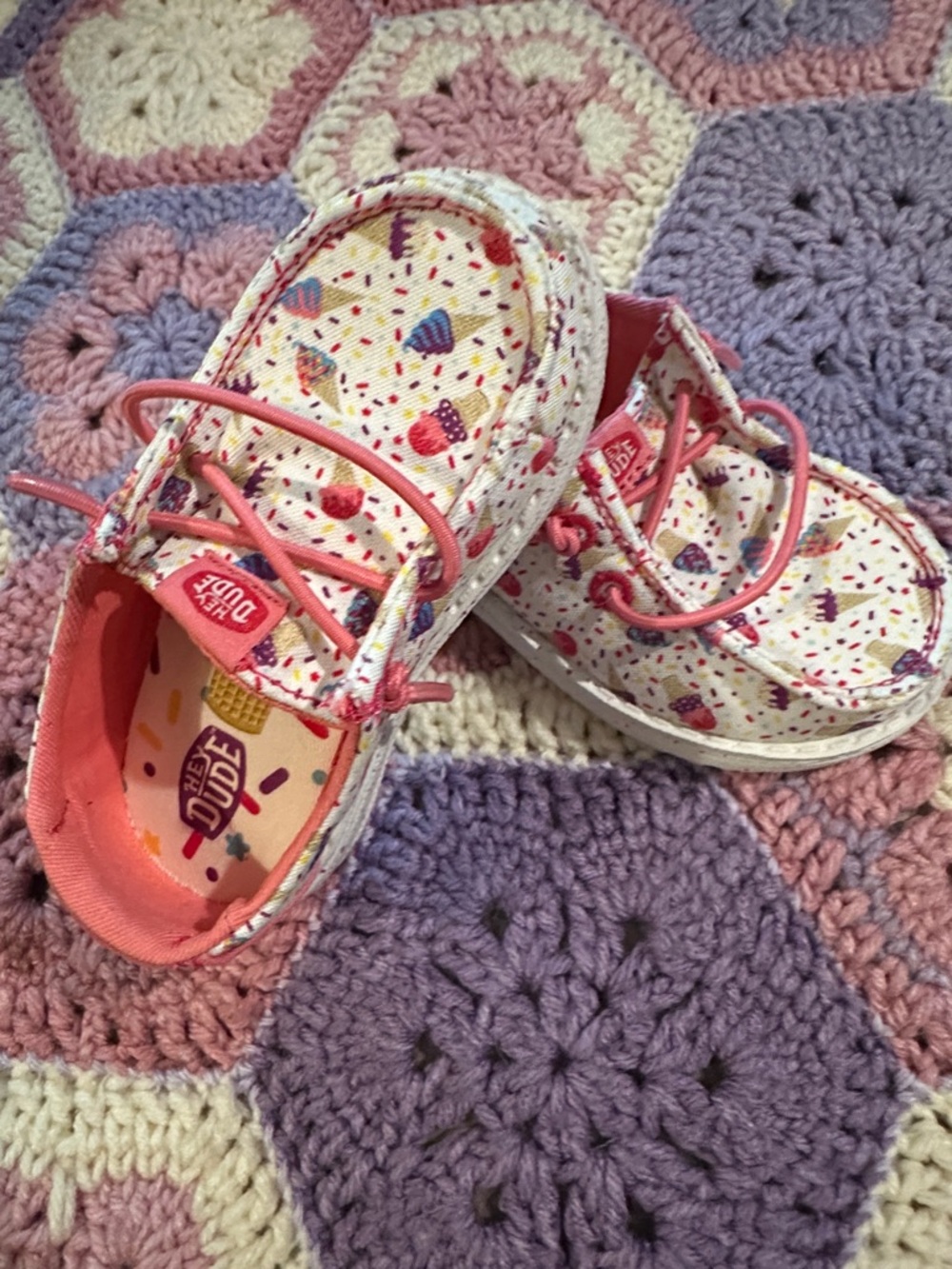 Hey Dude Kids' Ice Cream Cone Print Moccasins with Coral Accents
